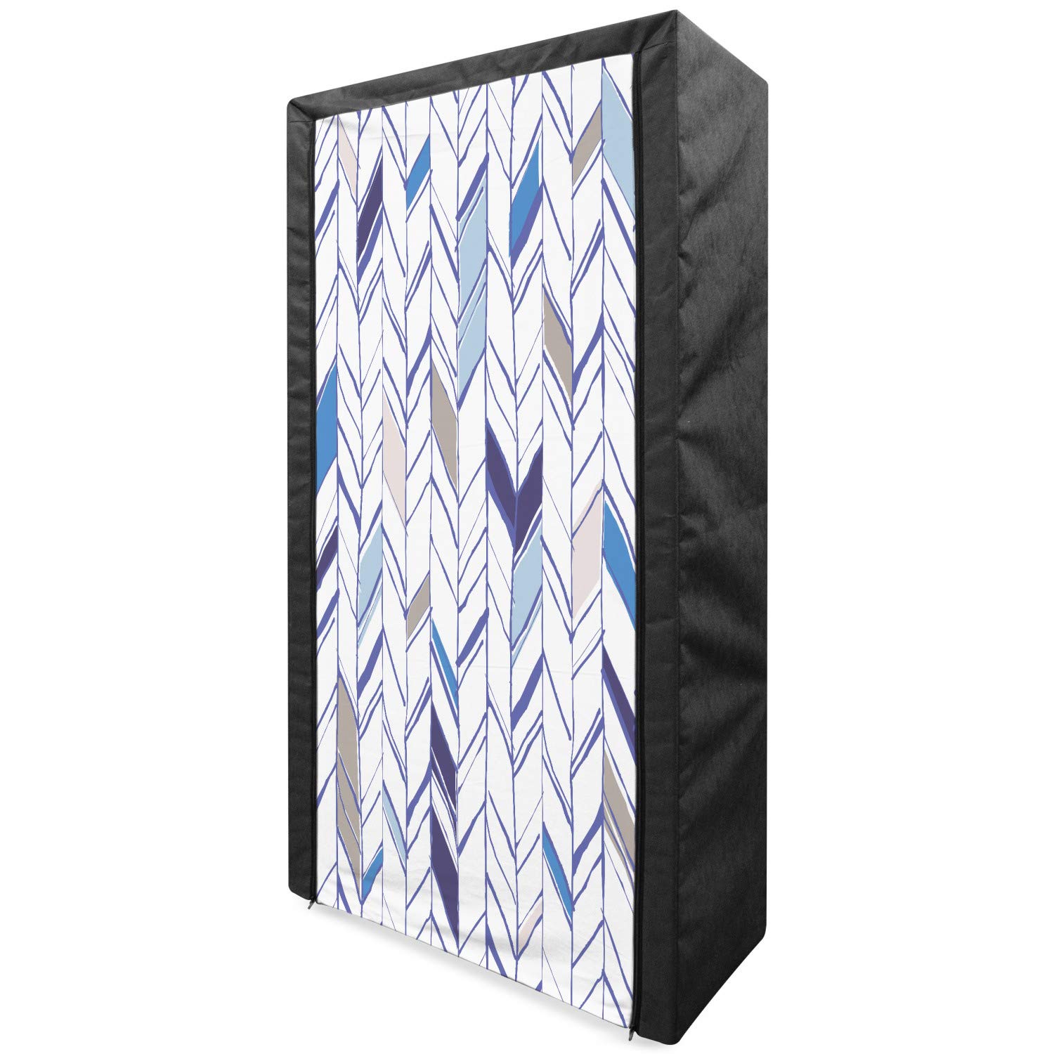 Ambesonne Chevron Fabric Wardrobe - Portable Clothing Organizer with Shelves, Tribal Zigzag Geometric Pattern in Violet Blue White, 33.5 Inch - Perfect for Bedroom, Closet & Dorm Storage Solutions