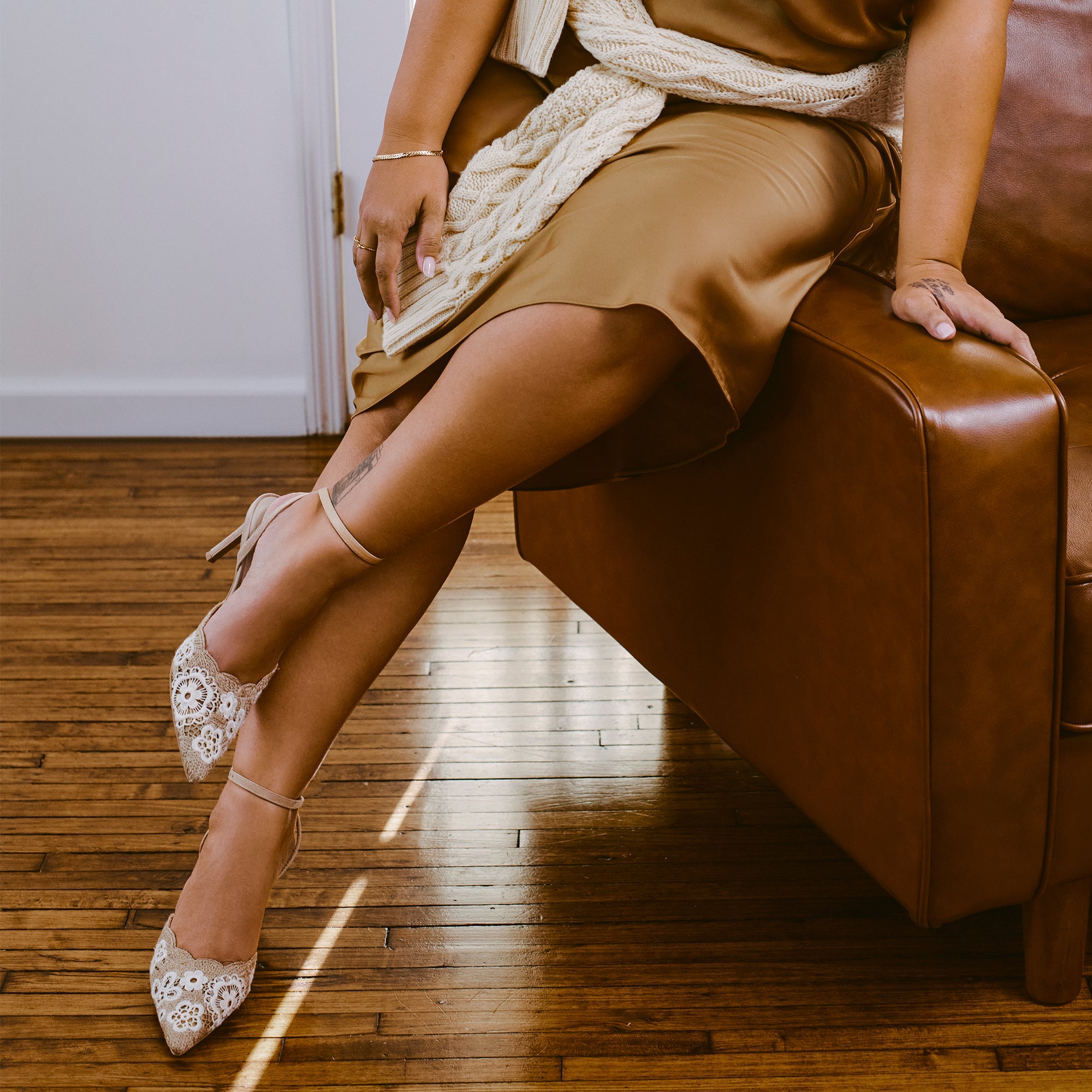 Kenedy Heels - Taupe Multi Crochet Women's Shoes | Comfortable & Stylish for Weddings, Parties & Casual Outings