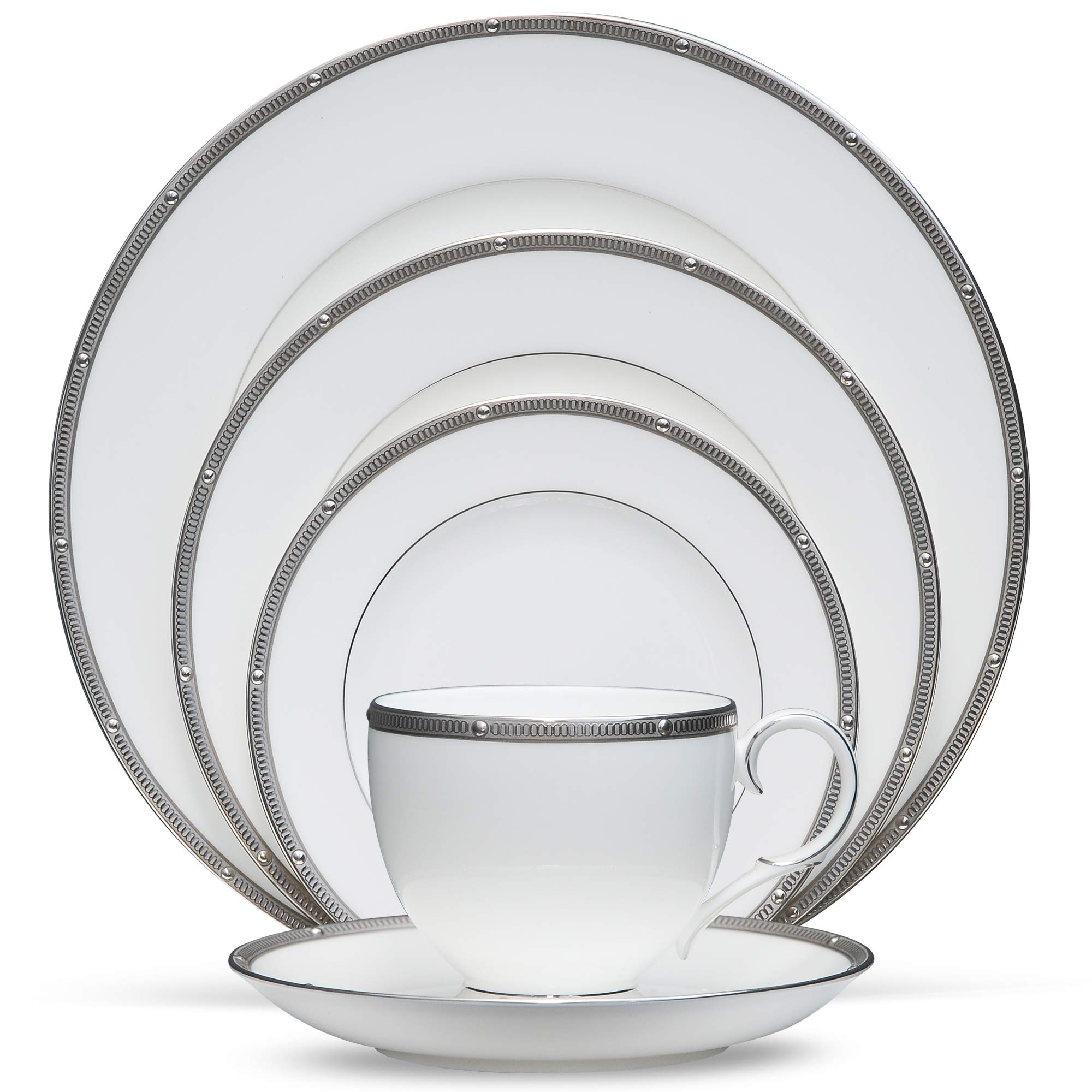 Noritake Rochelle Platinum 5-Piece Dinnerware Set - Elegant White Fine China for Formal Dining & Special Occasions