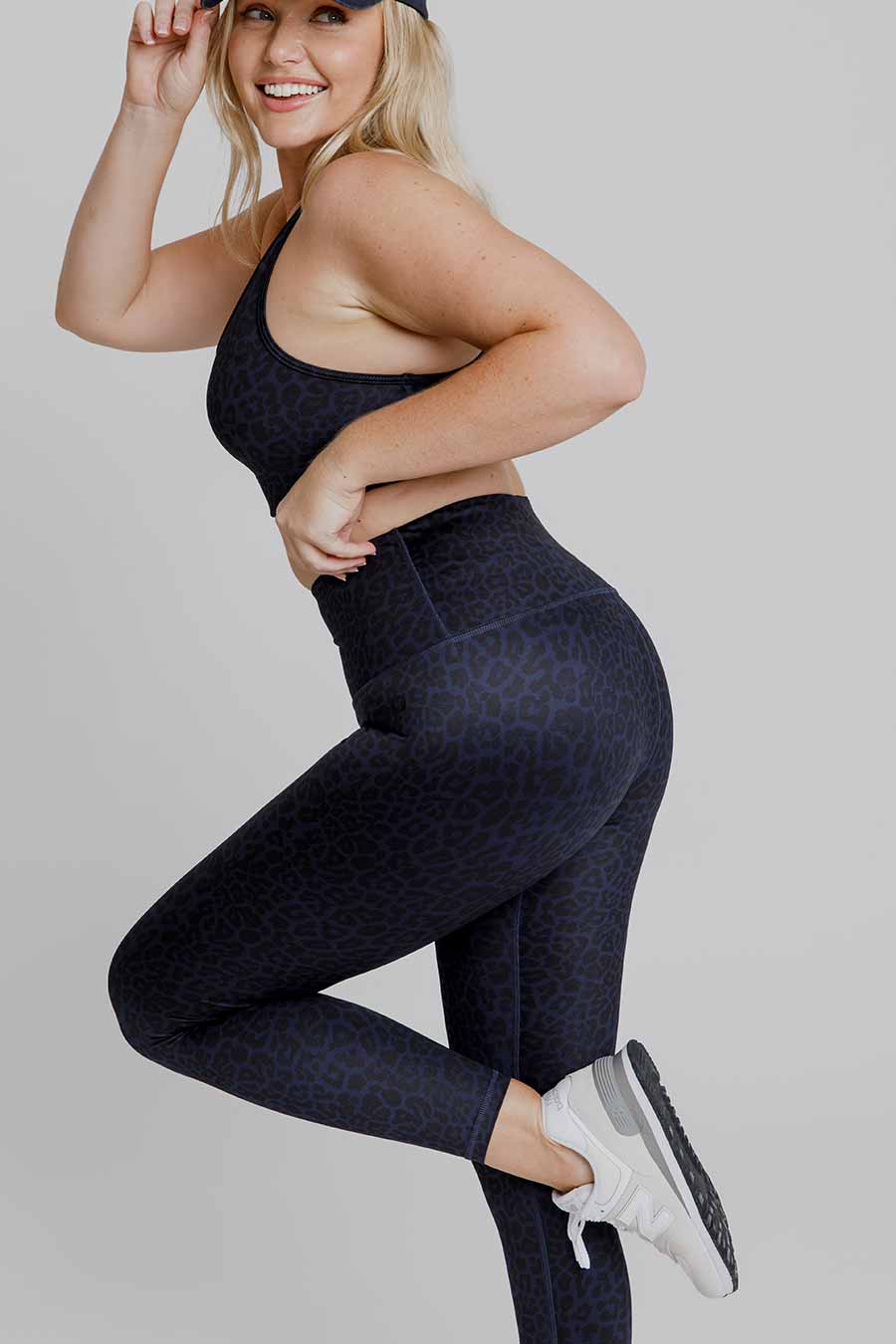 Essential High Waist Yoga Leggings - Navy Blue Leopard Print for Women | Perfect for Workouts, Running & Lounge Wear