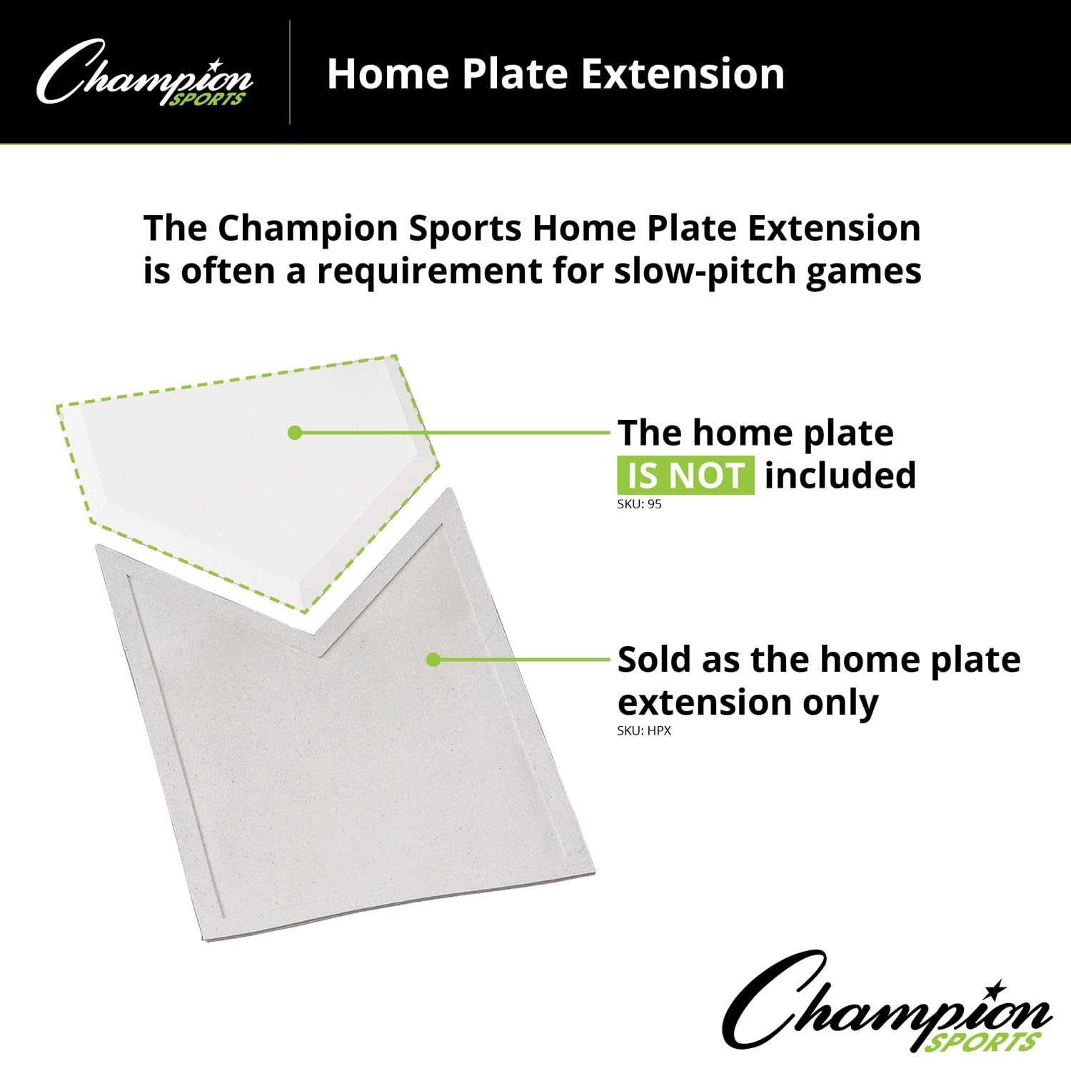 Champion Sports Baseball Home Plate Extension - Durable Rubber Base for Training & Games - Perfect for Backyard, Field, and Practice Sessions