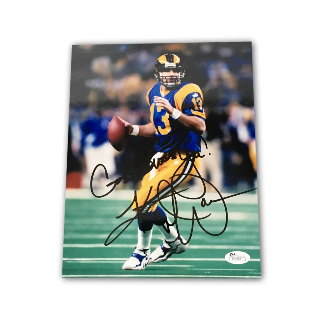 Kurt Warner Autographed 8x10 Photo with JSA COA - Los Angeles Rams & St. Louis Cardinals Memorabilia - Perfect for Sports Collectors, Man Cave Decor, and NFL Fan Gifts