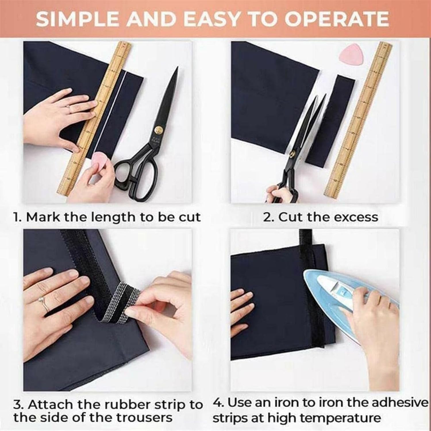 Self-Adhesive Iron-On Hem Tape for Pants - 5m/5.47inch Instant Trouser Shortening Fabric Tape (25mm Width, Blue) | DIY Sewing Accessories for Suits, Jeans & Trousers | Perfect for Quick Hemming, Clothing Repairs & Tailoring Projects
