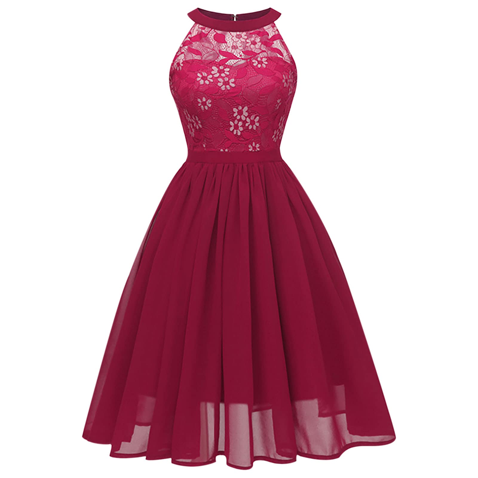 ZL GEQINAI Women's Floral Lace Chiffon Bridesmaid Dress - Elegant Pleated Swing Cocktail Gown for Wedding Guest, Party & Prom | Perfect for Formal Events, Evening Occasions & Special Celebrations