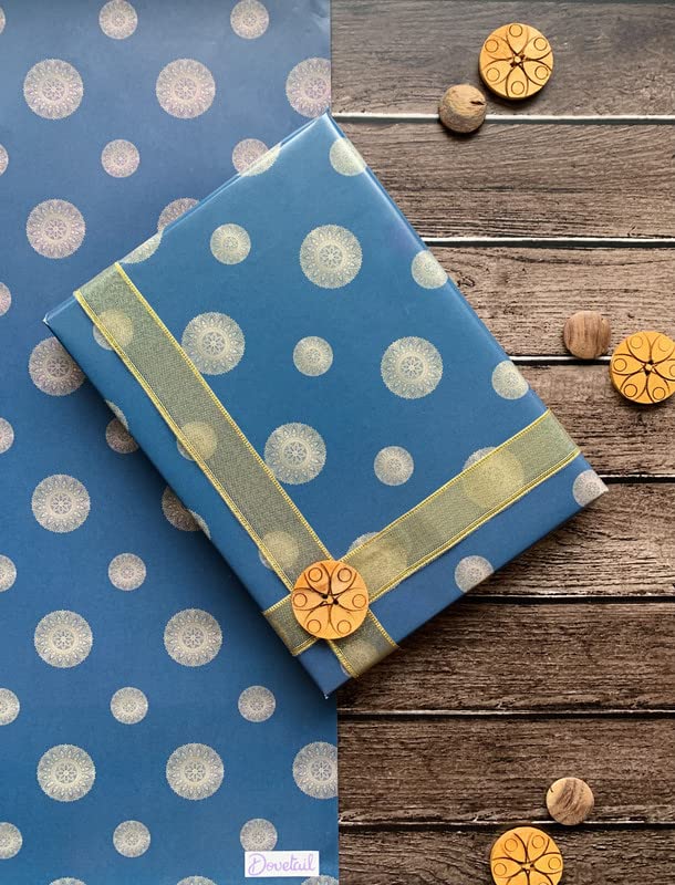 Elegant Dovetail Blue Brocade Gift Wrapping Paper - Premium Quality 10 Sheets Pack - Perfect for Birthday, Wedding, Christmas Presents and Special Occasions