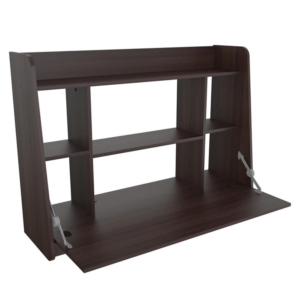 Wall Mounted Floating Desk with Shelf - Espresso Finish, Space-Saving Home Office Desk for Small Spaces, Bedroom or Studio Apartment