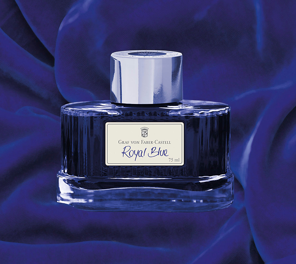 Premium Graf von Faber Castell Royal Blue Bottled Ink - 75 mL for Fountain Pens, Calligraphy & Artistic Writing - Ideal for Elegant Notes, Gifts & Professional Use
