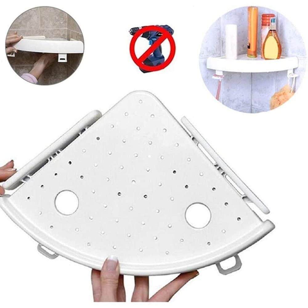 New Corner Mount Storage Shelves - Strong Suction Wall Mount Shelf with Hooks for Bathroom & Kitchen Organization - Easy to Install Space-Saving Solution for Small Spaces