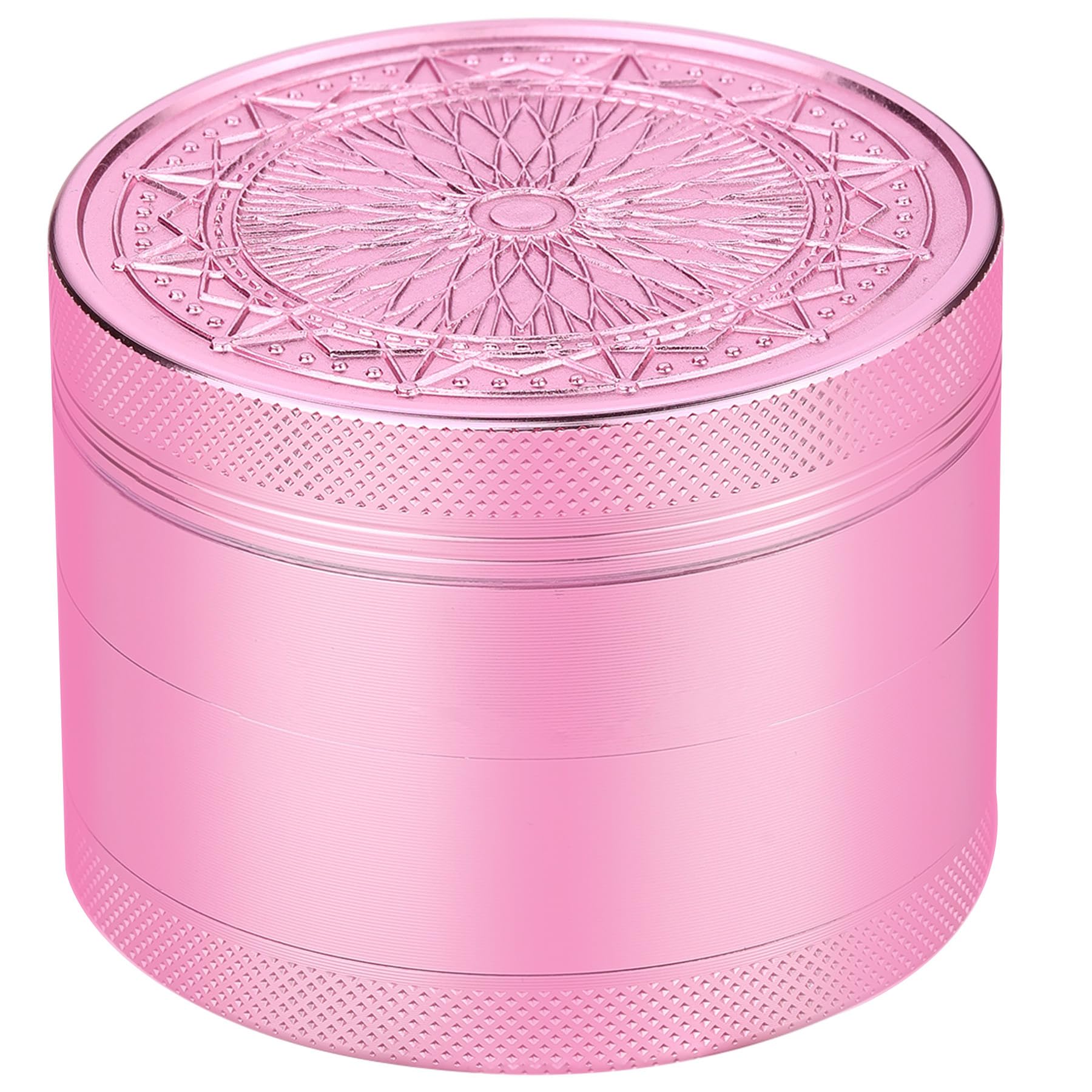 Premium Spespo 2.5 Inch (63mm) Aluminum Herb Grinder with Floral Design - 4 Piece Large Grinder with Pollen Scraper (Pink) - Perfect for Grinding Herbs, Spices & Tobacco at Home or On-The-Go