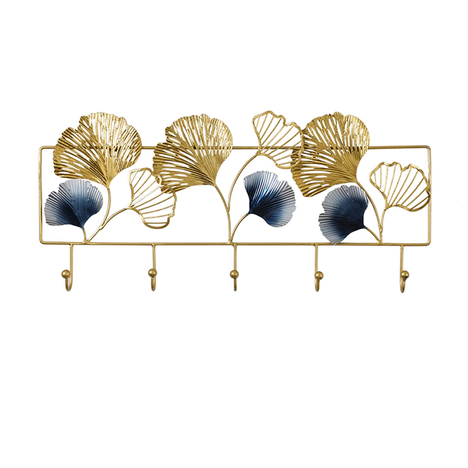 Ginkgo Leaf Wall Mounted Coat Rack - Wrought Iron Hook Shelf for Bedroom & Porch