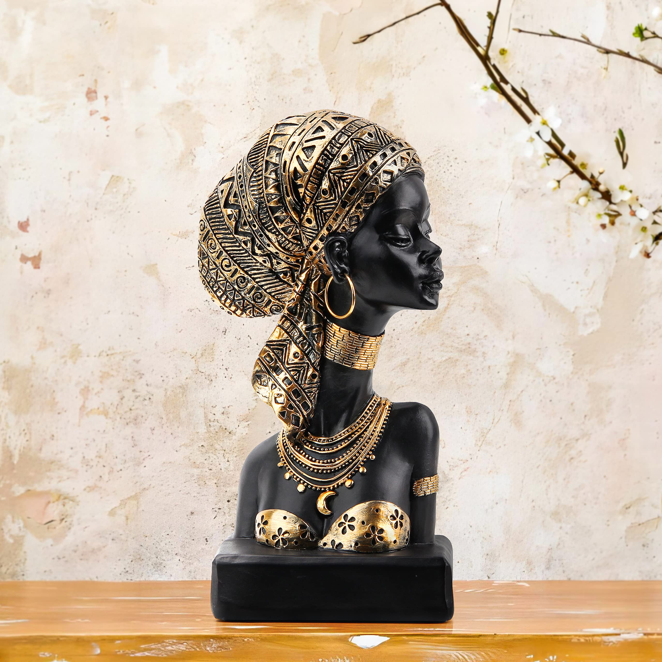 Modern African Lady Bust Statue - Handcrafted Home Decor for Shelf, Bookshelf, Desk & Table - Perfect for Living Room, Bedroom & Office Decor | African Art Sculpture for Cultural Home Accents