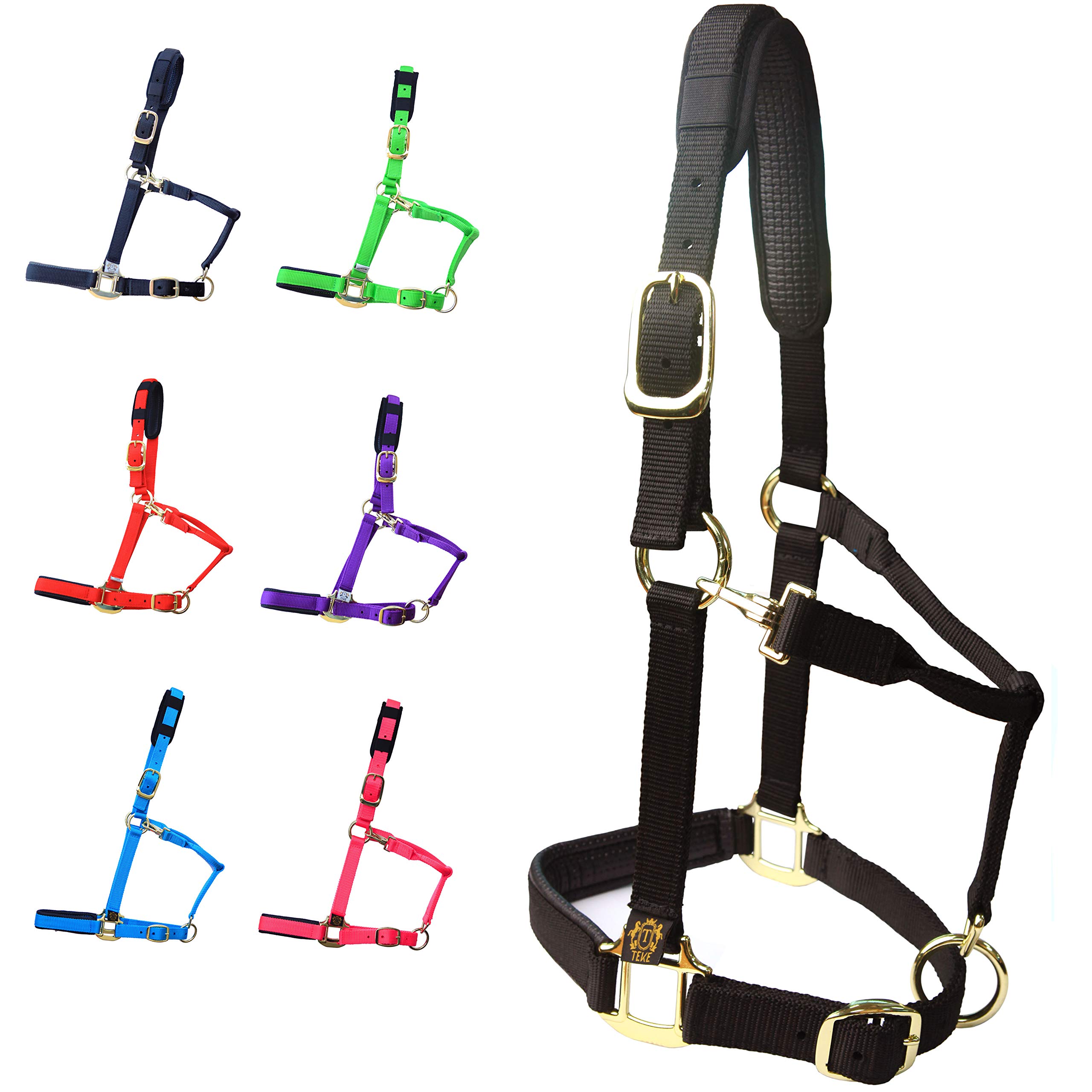 Premium Adjustable Horse Halters - Heavy Duty Soft Nylon with Padded Anti-Rubbing Waffle Neoprene for Crown & Nose | Comfortable & Durable Equestrian Gear for Training, Riding, and Show Horses