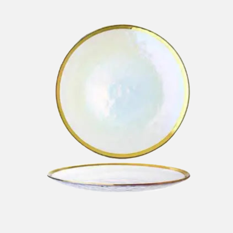 Aurora Gold Edge Glass Plate & Bowl Set - Elegant Dinnerware for Special Occasions, Perfect for Weddings, Parties, and Fine Dining