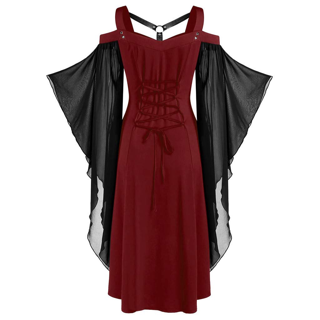 HHPP Women's Gothic Criss Cross Long Sleeve Solid Black Dress - Plus Size Spring Dress for Women | Perfect for Casual Wear, Parties & Gothic Fashion