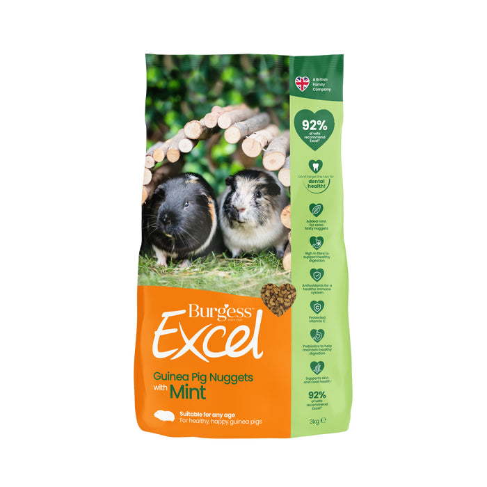 Burgess Excel Guinea Pig Food Nuggets with Mint – 3KG Bag | Healthy Small Pet Diet for Daily Feeding & Digestive Health
