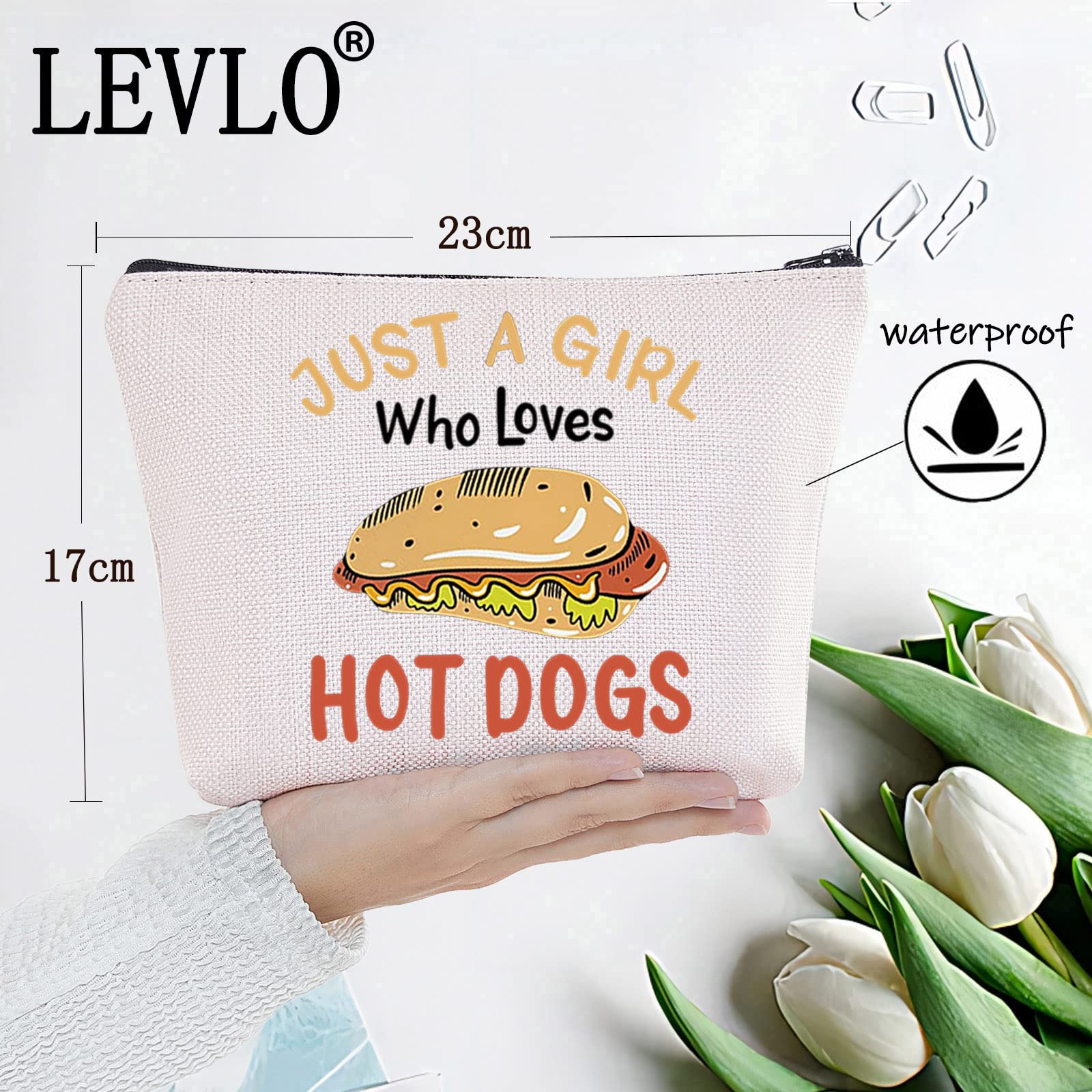 LEVLO Hot Dog Themed Cosmetic Bag - Cute Makeup Pouch for Girls, Perfect Gift for Hot Dog Lovers, Travel & Daily Use Accessories Organizer