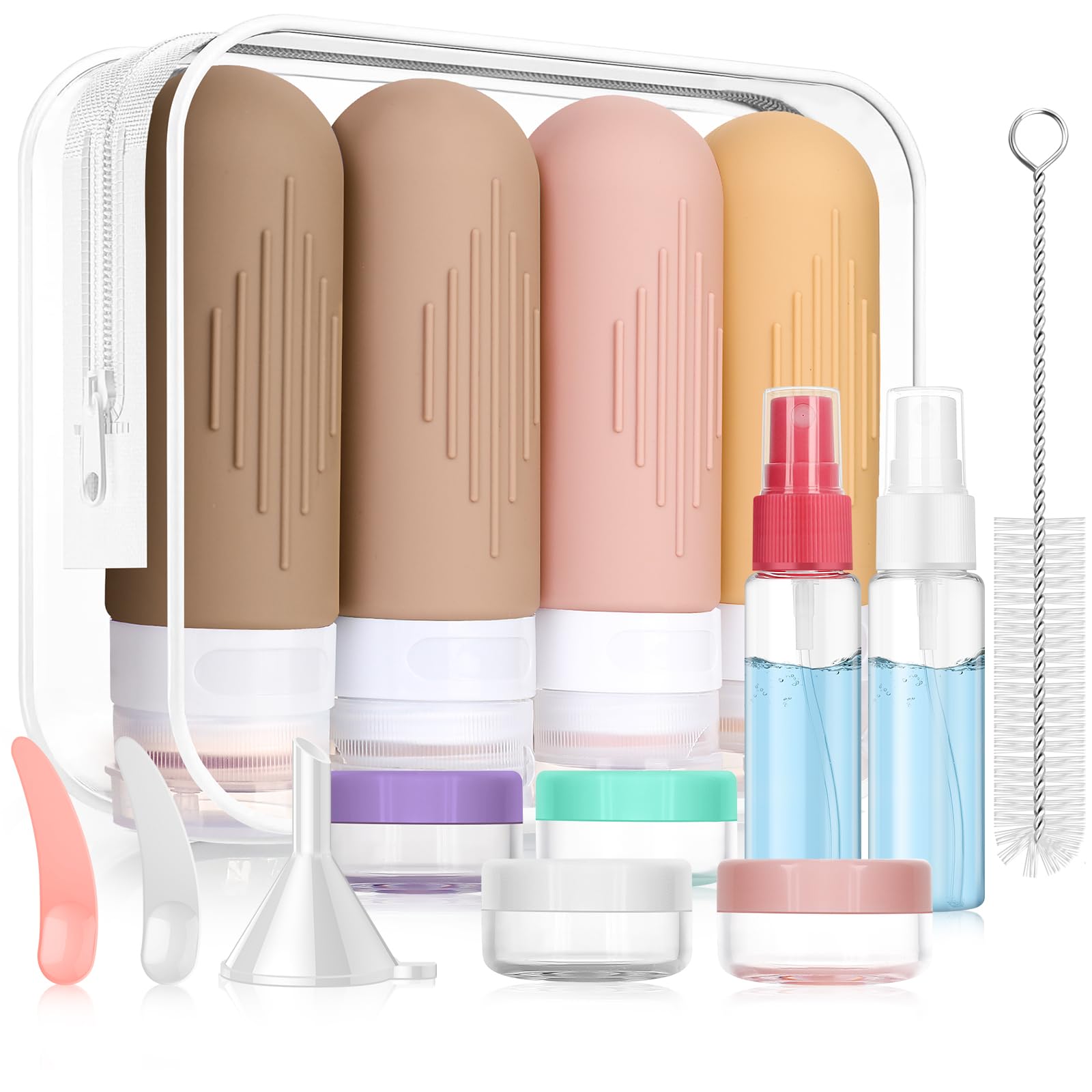 16-Piece Leak-Proof Silicone Travel Bottles Set - TSA Approved Toiletry Containers for Shampoo, Lotion & Cosmetics | Portable Travel Accessories for Women & Men | Perfect for Airplane, Gym & Vacation (X-Brown)