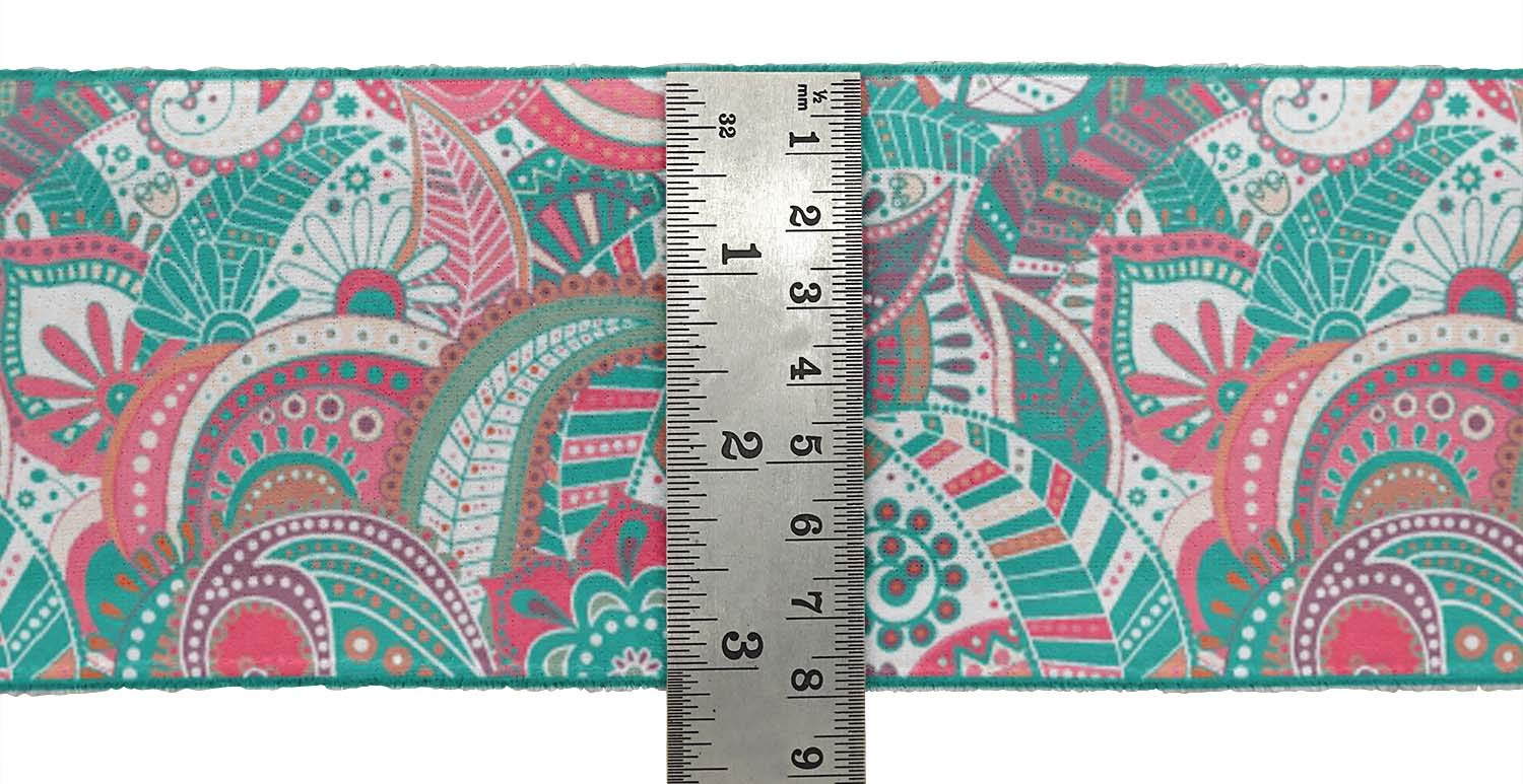 White Leaves & Floral Artistic Printed Velvet Ribbon Trim - 9 Yards x 3 Inches Wide for Sewing, Crafts, DIY Accessories - Perfect for Dressmaking, Gift Wrapping & Home Decor Projects