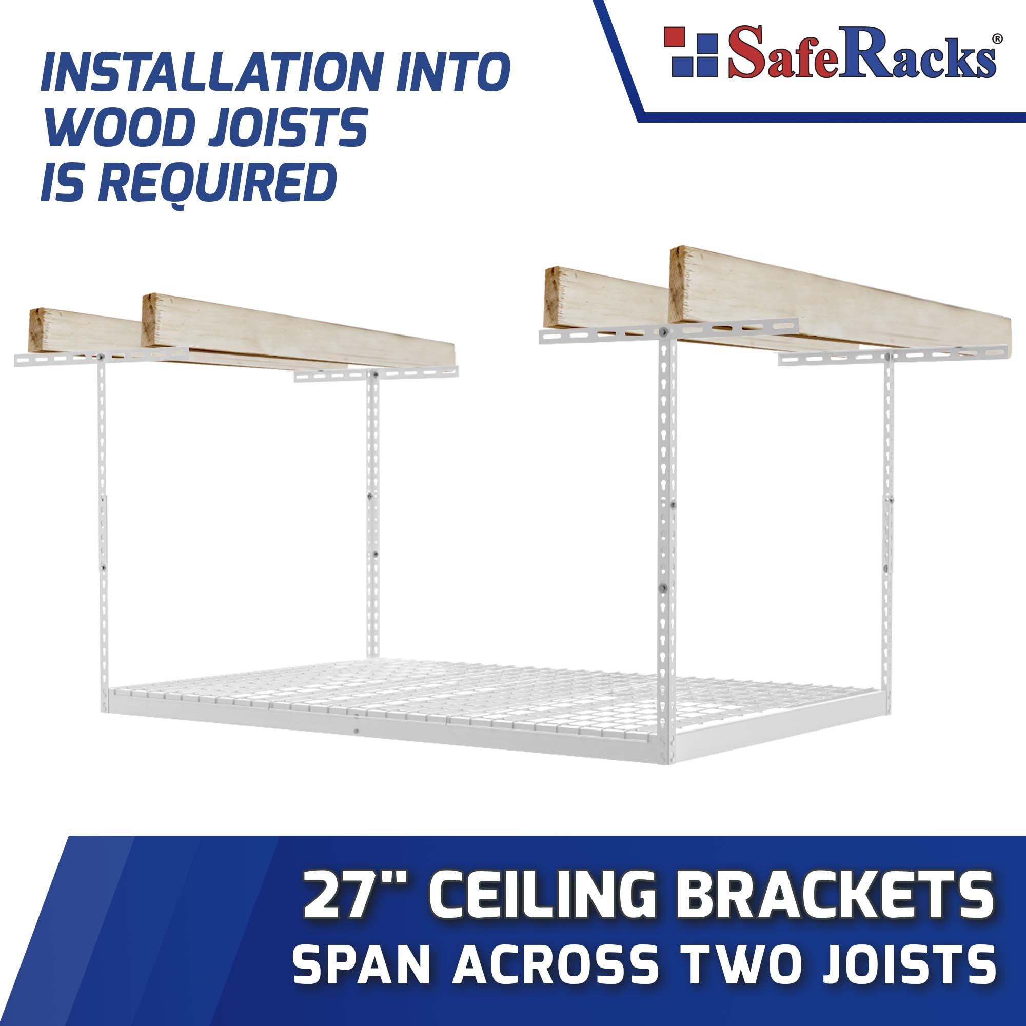 Heavy Duty Overhead Garage Storage Rack - 400 lb Capacity Adjustable Ceiling Mount Shelves 3x6 White (12