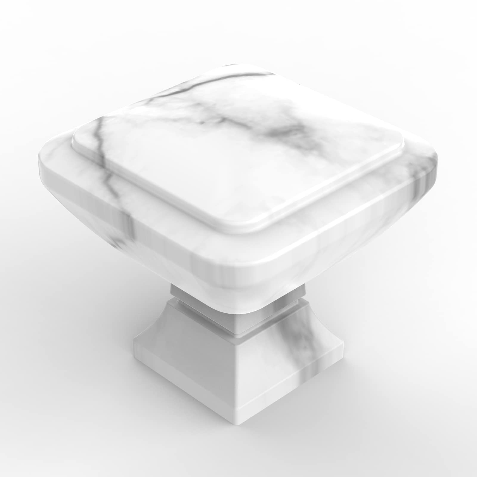 10 Pack 1 Inch White Marble Cabinet Knobs - Zinc Alloy Square Drawer Pulls for Kitchen Cabinets & Furniture (Perfect for Modern Farmhouse, Shaker Style Cabinets & DIY Home Decor Projects)
