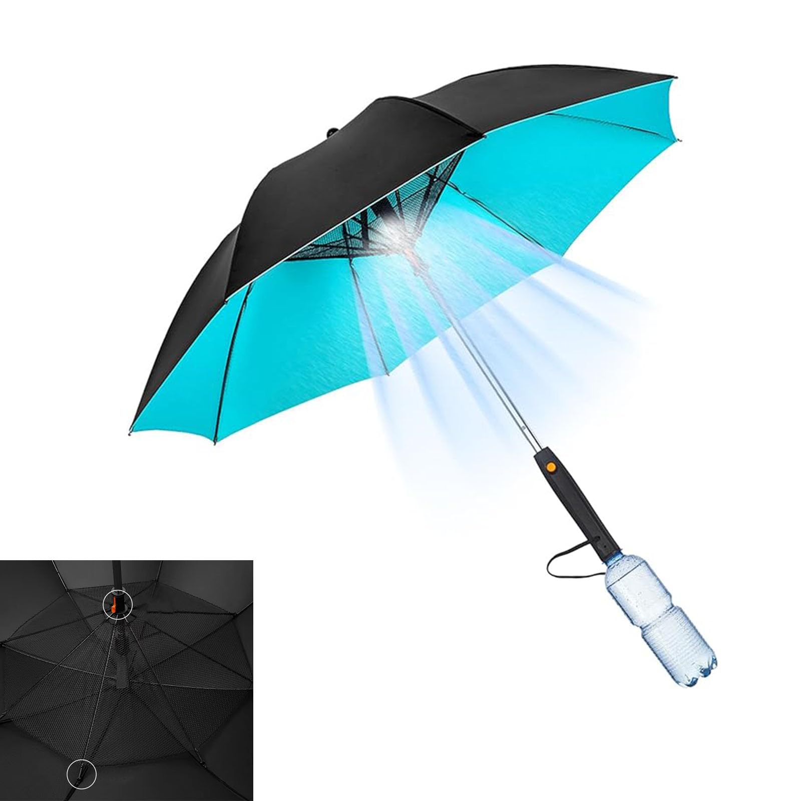 UV Blocking Umbrella with Built-in Fan & Mister - 3-in-1 Cooling Umbrella for Sun Protection, Outdoor Activities, Beach, and Summer Travel