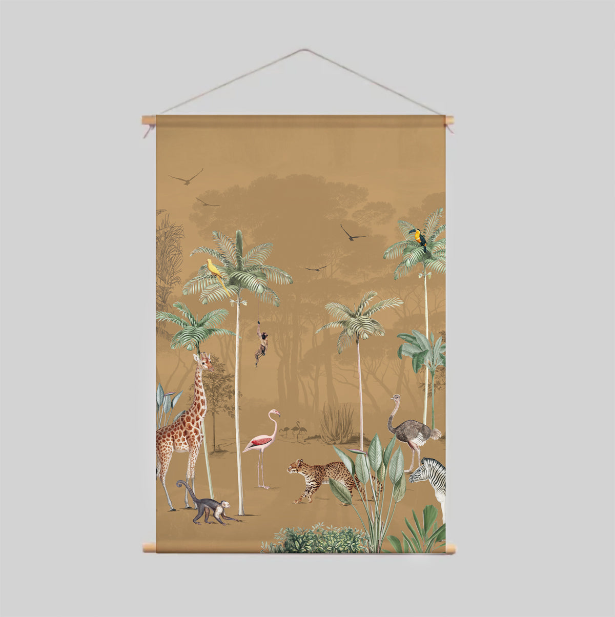 Wildlife's Playground Ochre Textile Poster - Nature-Inspired Wall Art for Home & Office Decor
