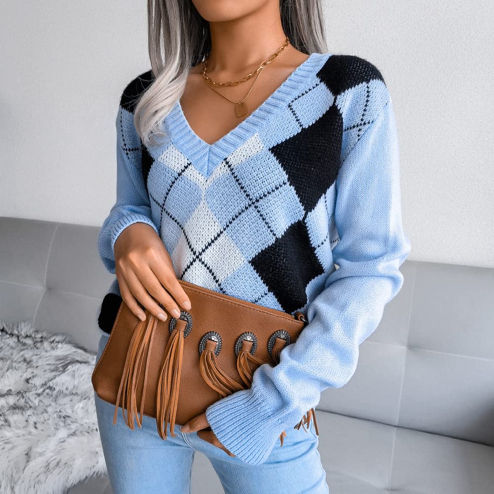 Fronage Women's Waffle Knit V-Neck Long Sleeve Sweater | Rainbow Striped Casual Pullover Top for Fall | Cozy Loose Fit Shirt for Work, Date Night & Weekend Outings