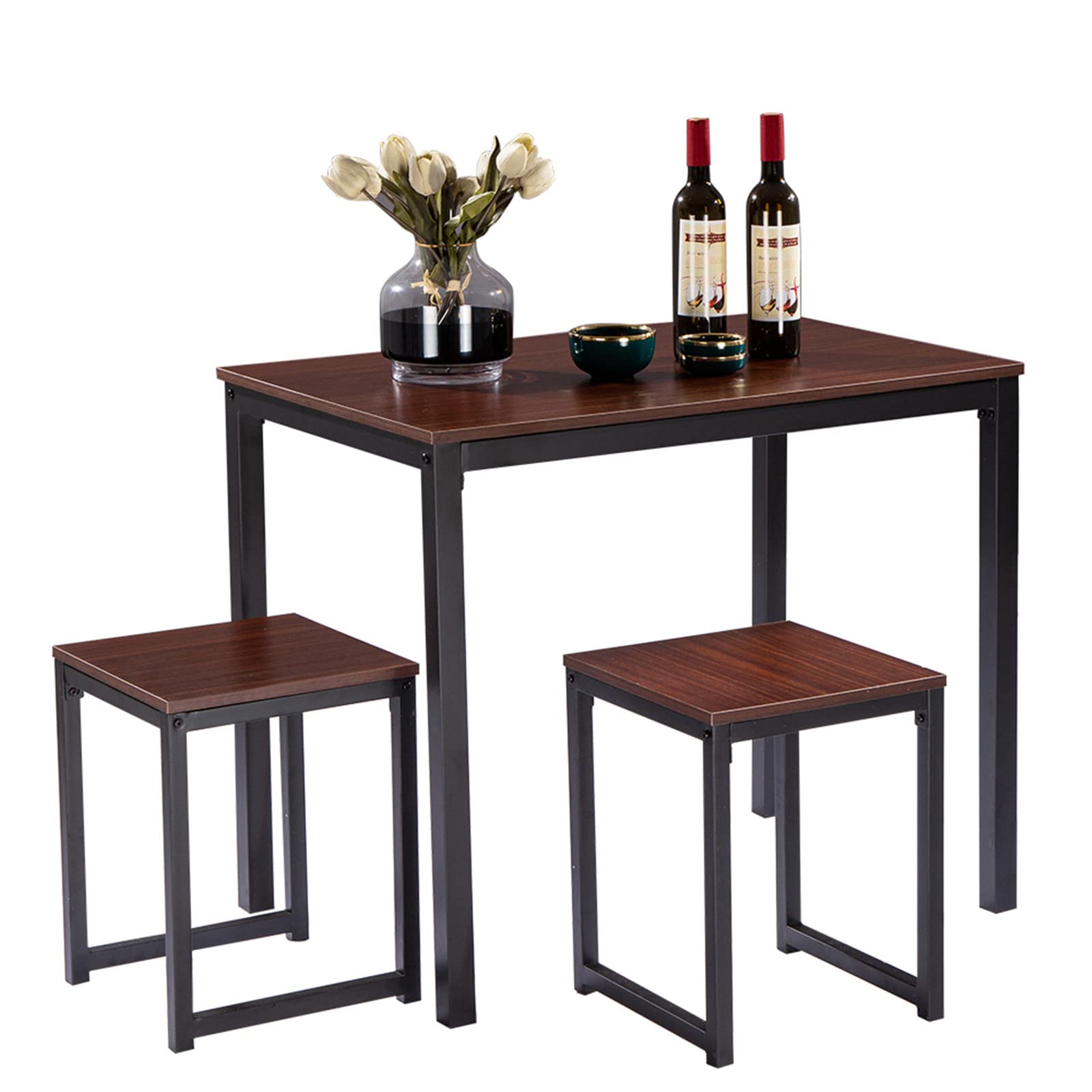 WiCCI Simple Wood Grain 3-Piece Dining Table and Chair Set - Light Walnut Finish for Kitchen, Dining Room & Living Room | Perfect for Small Spaces, Breakfast Nooks & Apartment Dining