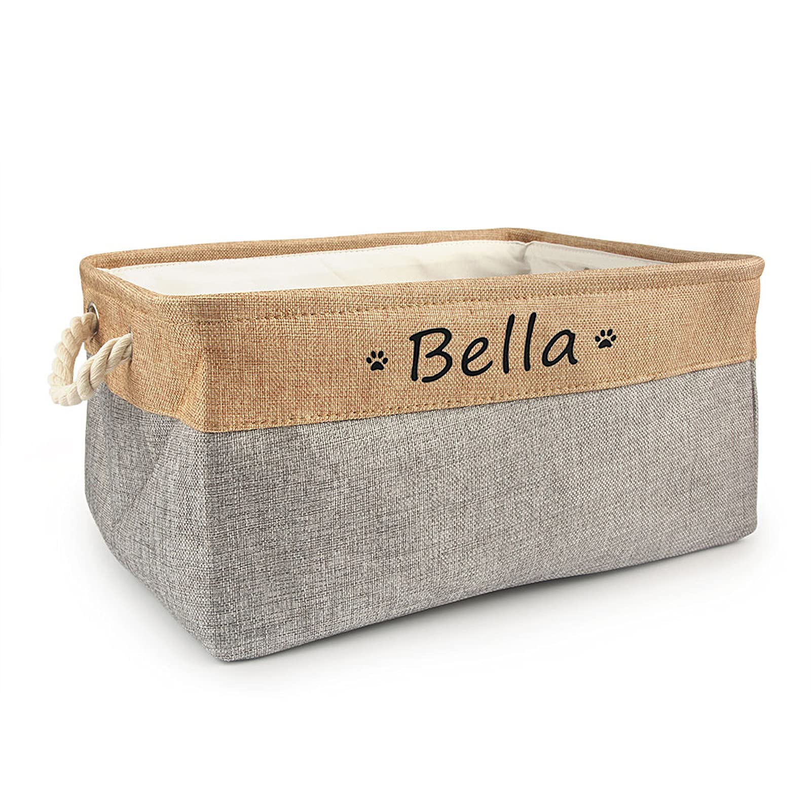 **Personalized Dog Toy Basket with Name - Custom Pet Food Storage Container & Dog Toy Box for Small Dogs - New Puppy Supplies (Gray, 31X21X12cm) - Perfect for Organizing Pet Toys & Treats in Living Room or Bedroom**
