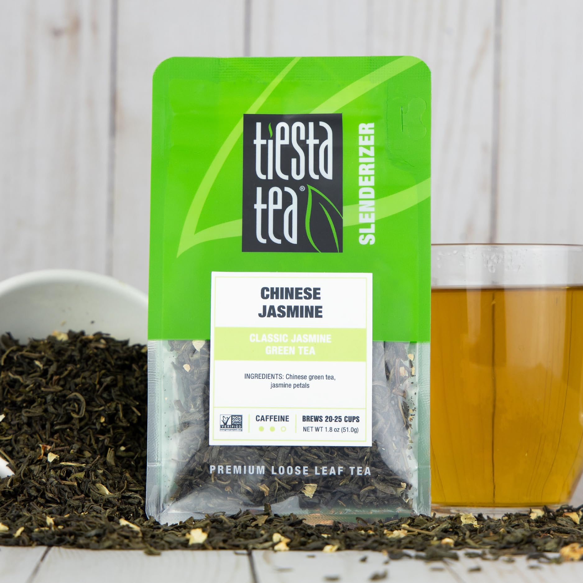 Premium Chinese Jasmine Green Tea Loose Leaf - Tiesta Tea | Classic Floral Aroma | Medium Caffeine | Hot or Iced Brew | 25 Cups per Pouch | 1.8oz Resealable Bag | Perfect for Relaxation, Afternoon Tea & Gifts