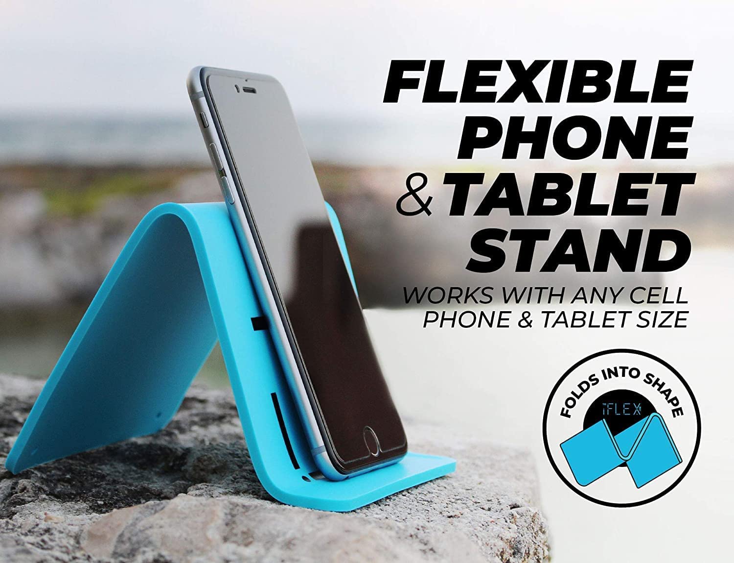 iFLEX Adjustable Cell Phone Stand & Tablet Holder - Flexible Phone Stand for iPhone, iPad, Samsung - Perfect for Video Calls, Watching Videos, Reading & Desk Work (Sky Blue, 2-Pack) | Home Office, Bedside, Kitchen & Travel Use