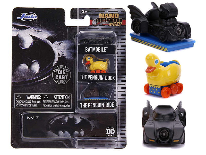 Batman 3-Piece Diecast Car Set - Jada Toys Nano Hollywood Rides Collection - DC Comics Superhero Vehicle Models for Display & Collecting