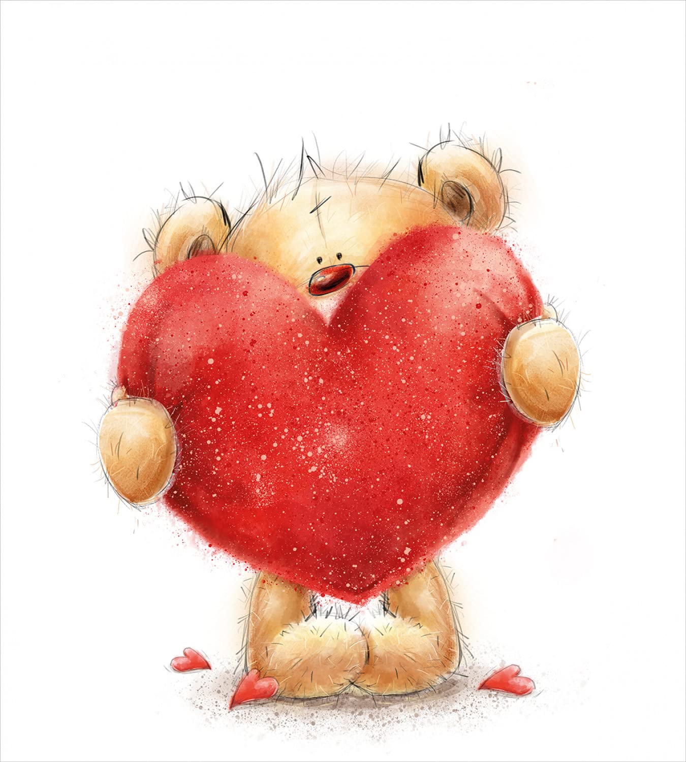 Ambesonne Bear Duvet Cover Set - Valentine's Day Teddy Bear with Red Heart Design, Romantic Bedding Set Includes 2 Duvet Covers & 4 Pillowcases, Queen Size 2-Pack in Sand Brown & Red - Perfect for Couples Bedroom, Anniversary Gift & Cozy Home Decor