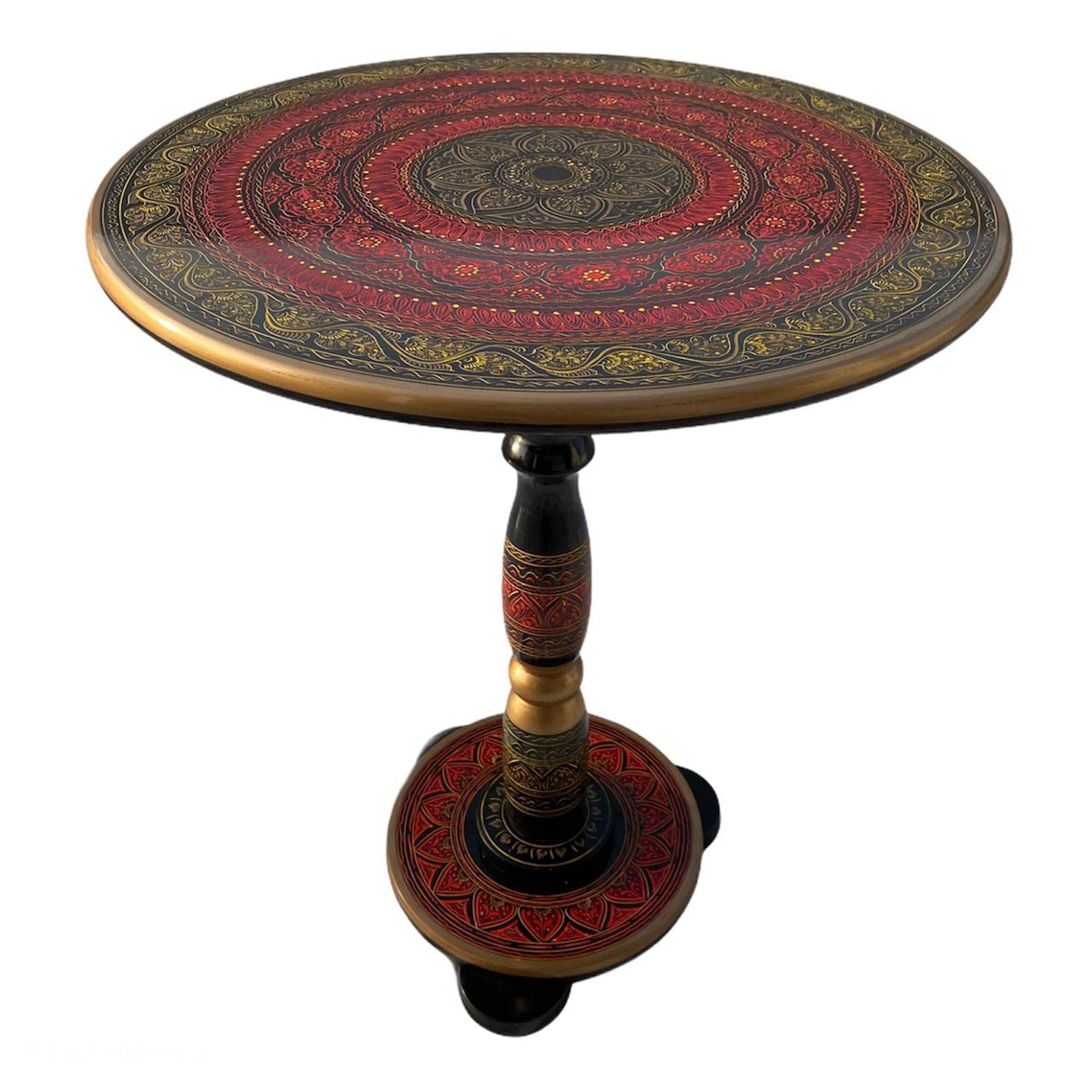 Handmade Round Wooden Coffee Table - Elegant Living Room Centerpiece or Bedside End Table - Perfect Housewarming Gift for Home Decor (Red Queen Design) - Ideal for Small Spaces, Apartments & Cozy Living Rooms