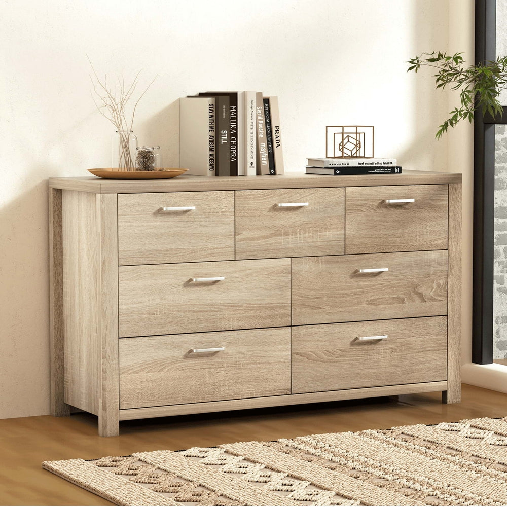 7-Drawer Lowboy Storage Dresser - Solid Oak Wood Bedroom Organizer for Clothes, Toys & Linens | Perfect for Nursery, Dorm, or Guest Room Organization
