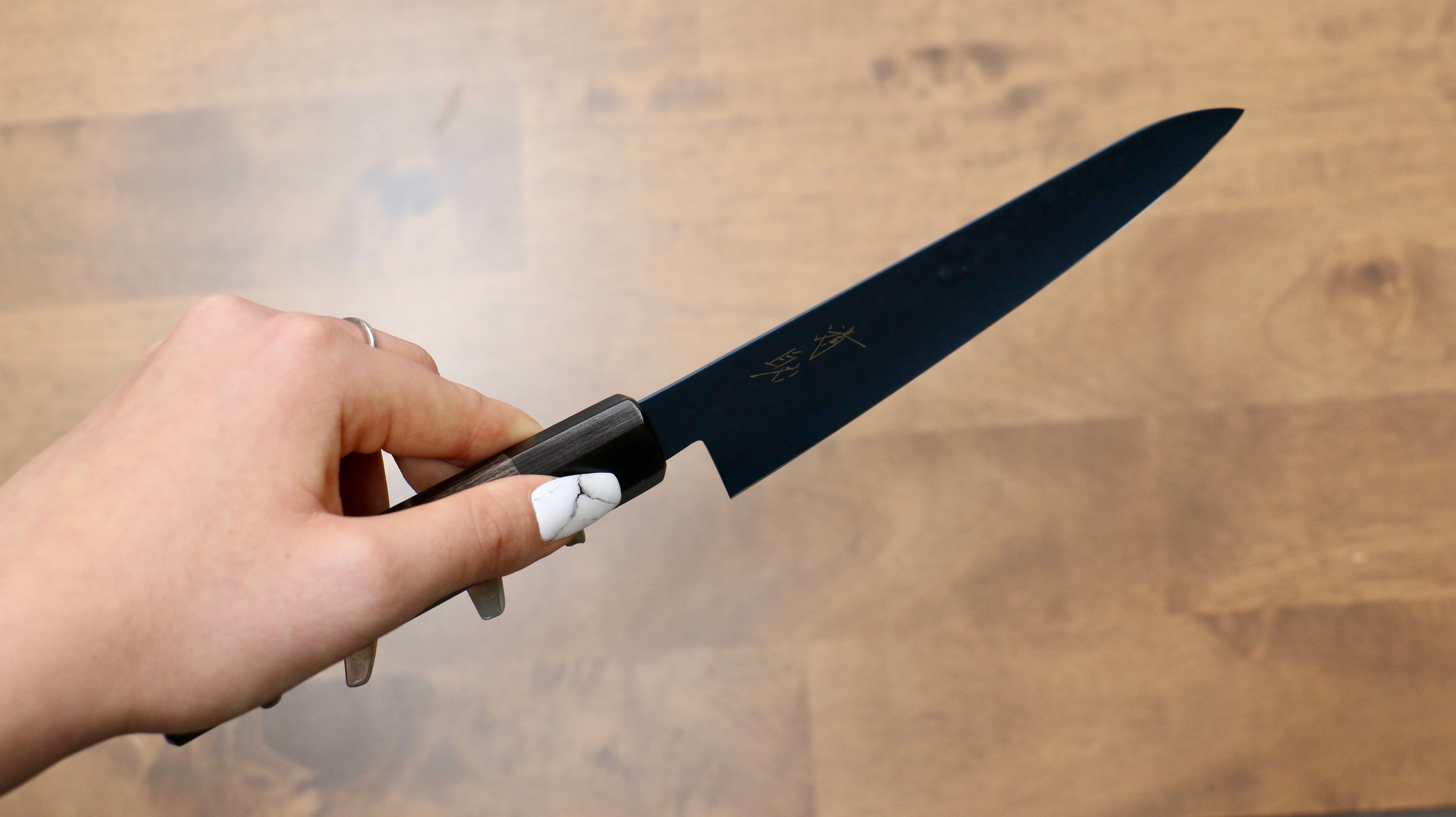 Seisuke SK 85 150mm Hammered Petty Utility Knife with Ion Plating & Gray Pakka Wood Handle - Perfect for Slicing Fruits, Vegetables & Small Kitchen Tasks