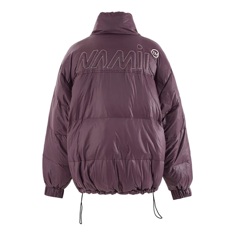American Style Men's Parka Jacket - Stand Collar, Big Zipper Design, Letter Print, Drawstring, Loose Fit Padded Coat for Winter (CPG2531) | Outdoor Activities, Urban Streetwear & Casual Fashion