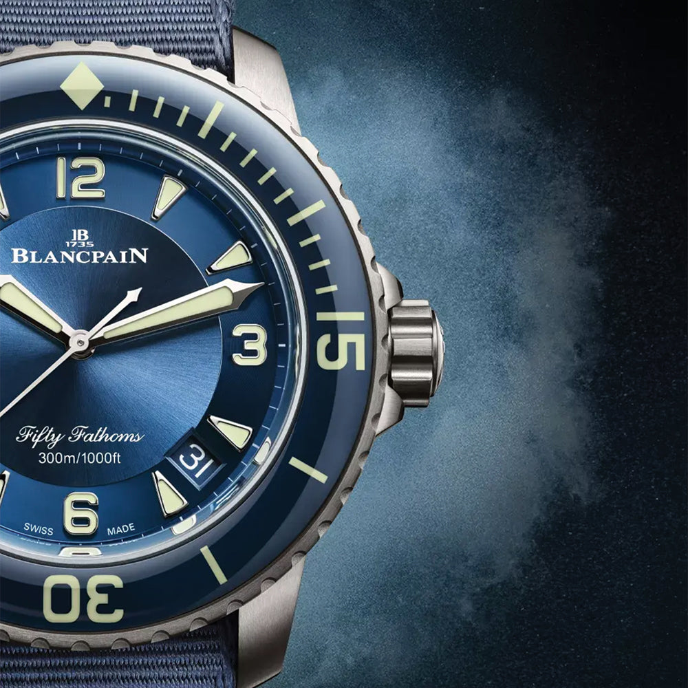 Fifty Fathoms Automatique Titanium 45mm Blue Dial Men's Watch with Sail Canvas Strap - Luxury Diving Watch for Professional Divers & Water Sports Enthusiasts