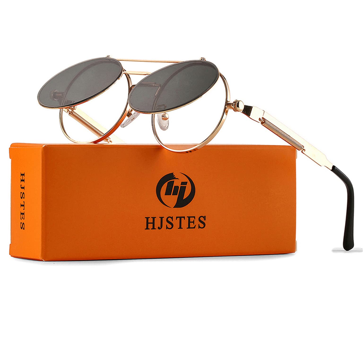 Vintage Steampunk Round Flip-Up Sunglasses for Men & Women - Retro 90s John Lennon Style Metal Frame Sunglasses | Perfect for Cosplay, Music Festivals & Vintage Fashion