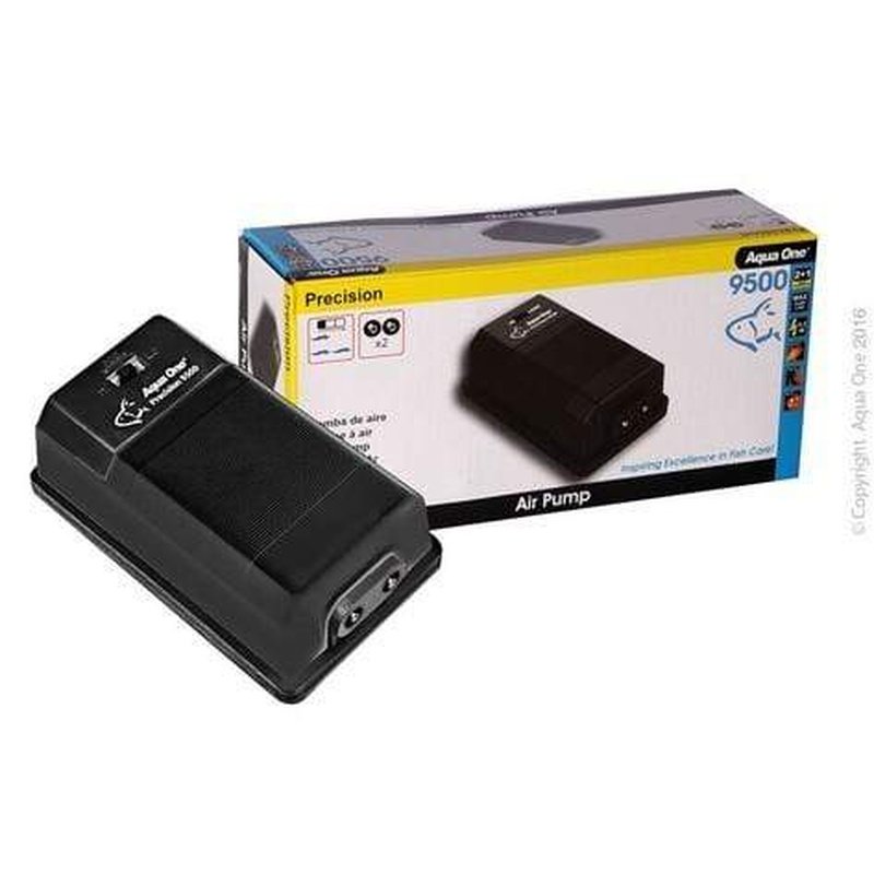 Aqua One Precision 9500 High Performance Dual Air Pump for Aquariums - 2 x 200L/h Output - Perfect for Fish Tanks, Hydroponics & Pond Aeration