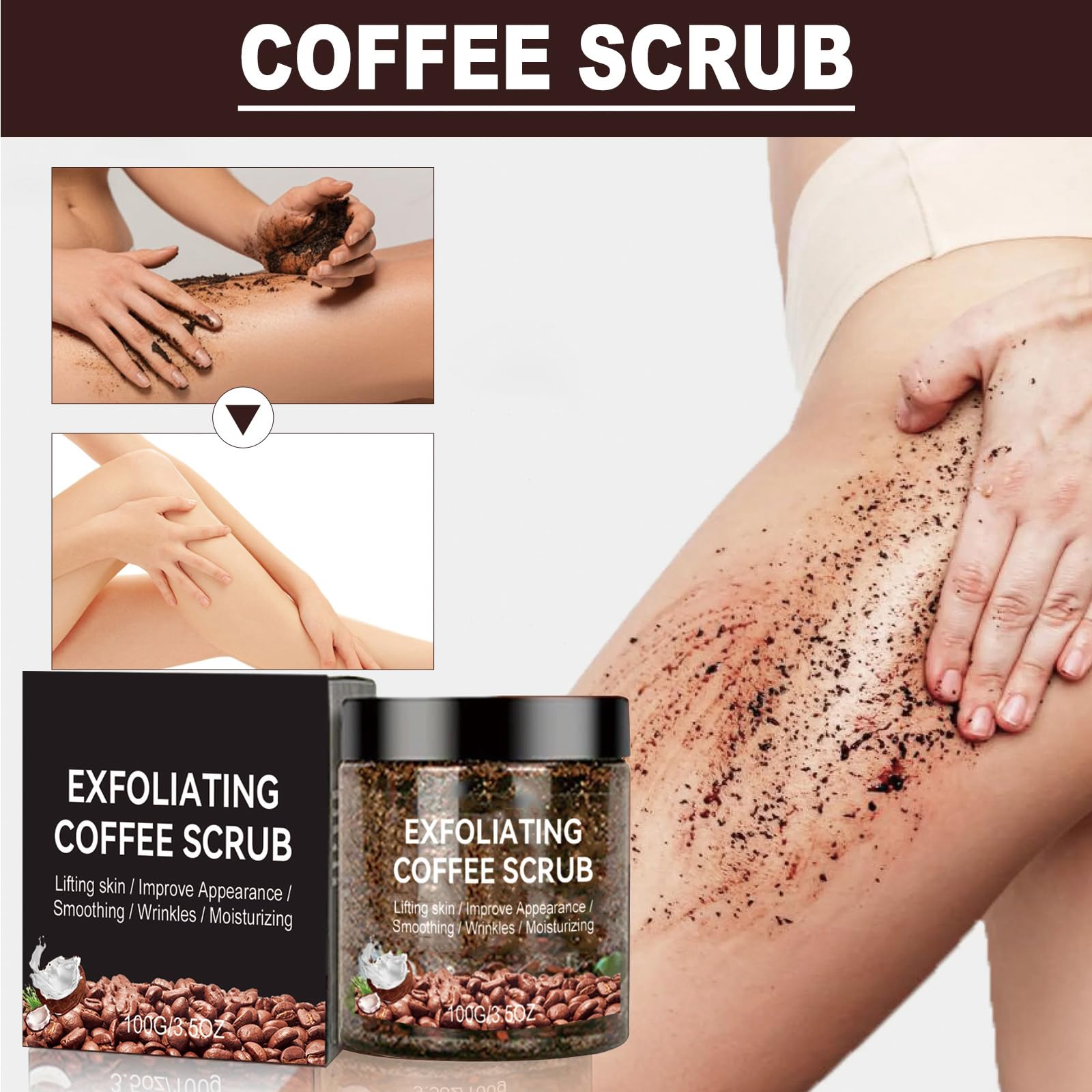 Organic Coffee Scrub for Body & Face - Exfoliating & Anti-Cellulite Treatment - Energizing Body Scrub Cream with Natural Ingredients - Perfect for Spa Day, Dry Skin Care & At-Home Self Care Routine