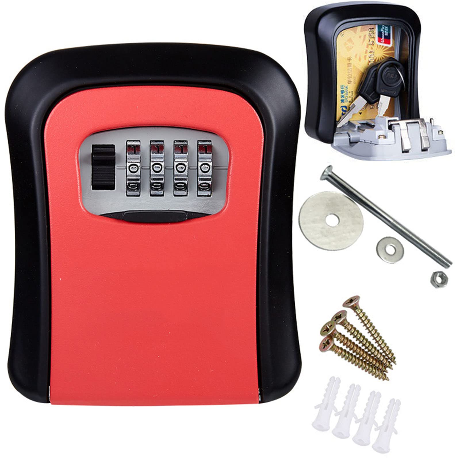 Portable Key Lock Box with Combination Lock - 5 Keys Capacity, Wall Mounted & Waterproof Safe Box for Home, Warehouse, Indoor & Outdoor Use - Re-Settable Code (Red) - Perfect for Key Storage, Vacation Home Access, and Rental Property Security
