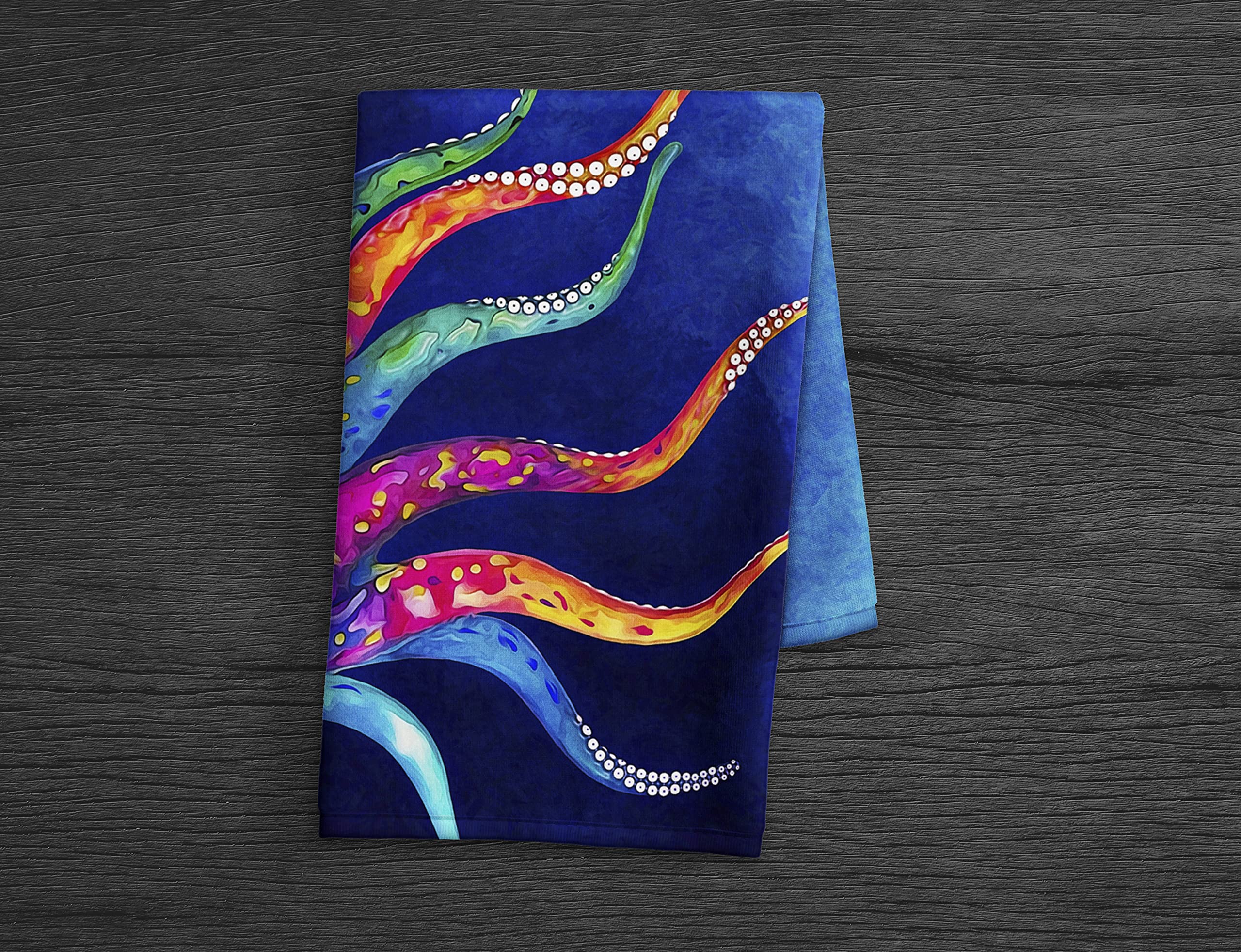 Octopus Hand Towel - Soft Cotton Terry Cloth Kitchen & Bathroom Towel (15x25 inches) - Perfect for Dish Drying, Hand Wiping, and Decorative Use