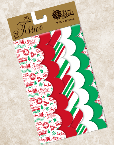 Christmas Stamps Scalloped Tissue Paper - Holiday Gift Wrapping, Crafts & DIY Decorations for Festive Season