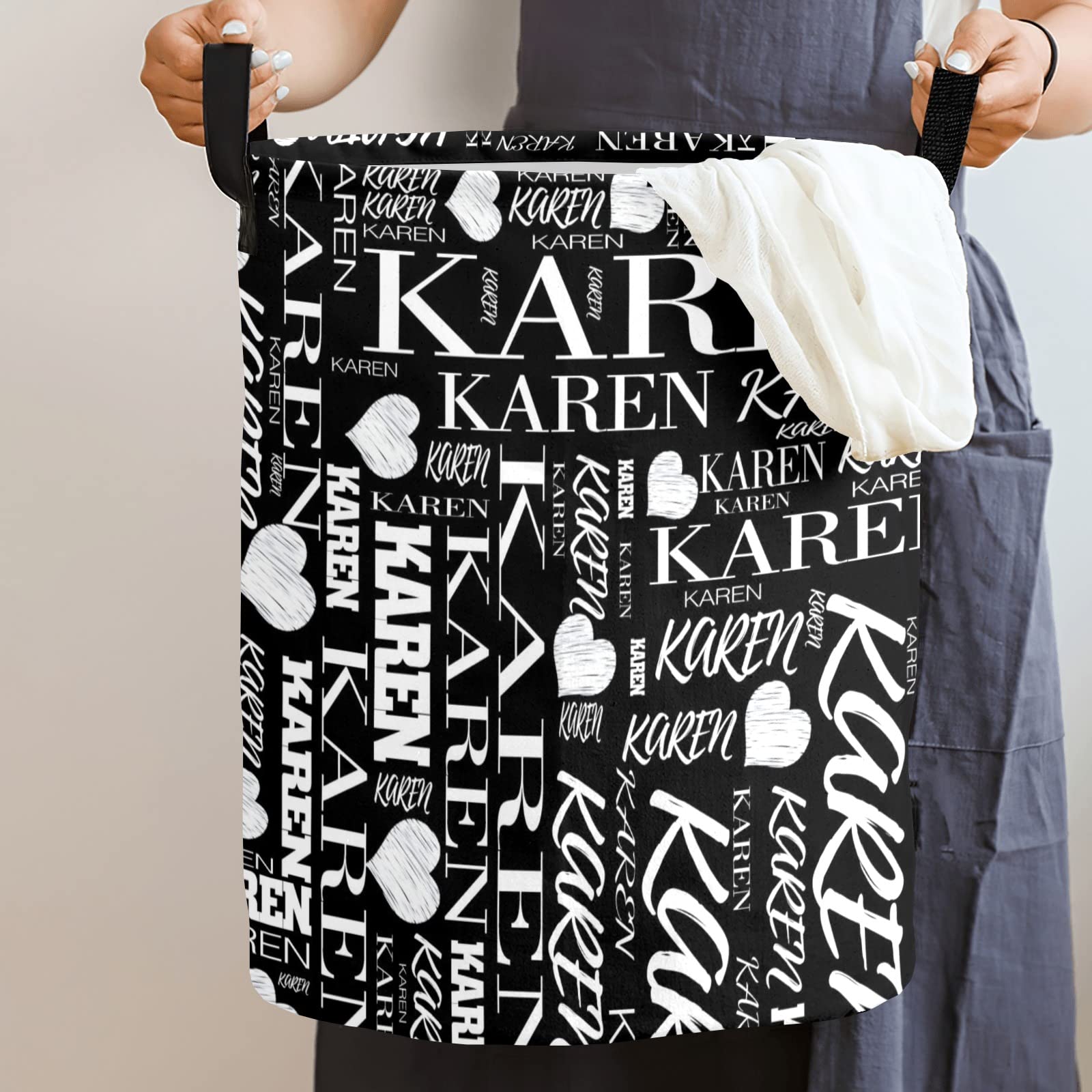 Custom Personalized Laundry Hamper - Collapsible Dirty Clothes Storage Basket with Handle for Bathroom, Bedroom & Living Room - Perfect for Home Organization & Space Saving (Black)