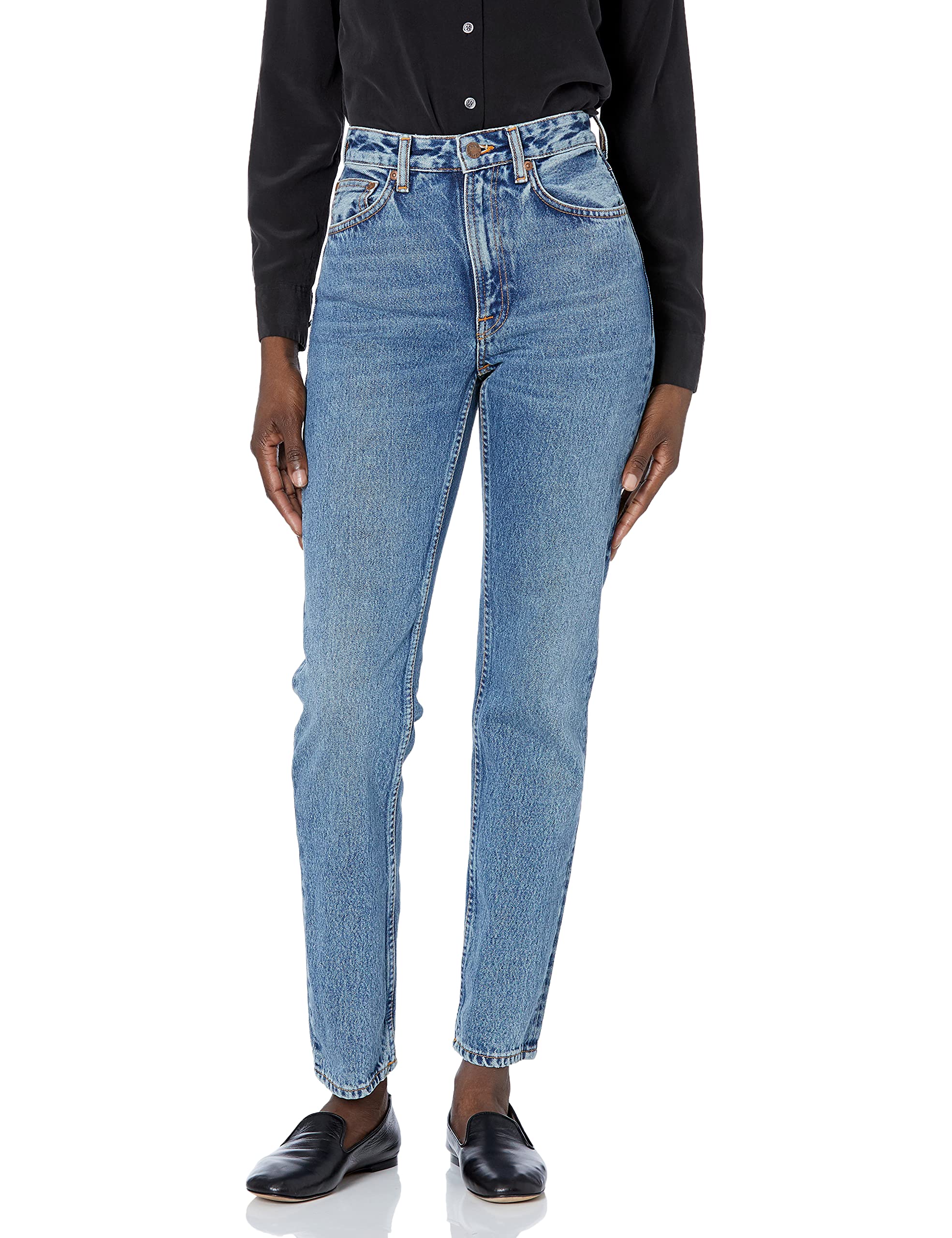 Nudie Jeans Women's Breezy Britt Blue Bird High Rise Skinny Jeans - Comfortable Stretch Denim Pants for Casual Wear & Everyday Outfits