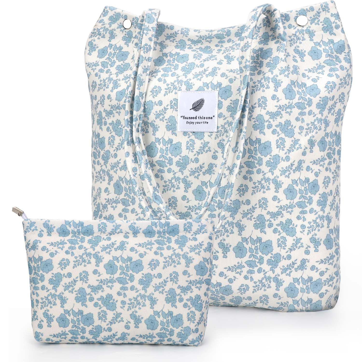 Stylish Corduroy Tote Bag for Women - Durable Shoulder Beach Bag with Matching Makeup Pouch - Perfect for Work, Travel, Grocery Shopping & Daily Use