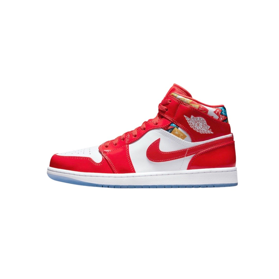 Air Jordan 1 Mid Sneakers - White/Chile Red/Pollen Colorway - Men's Basketball Shoes for Casual Wear & Street Style