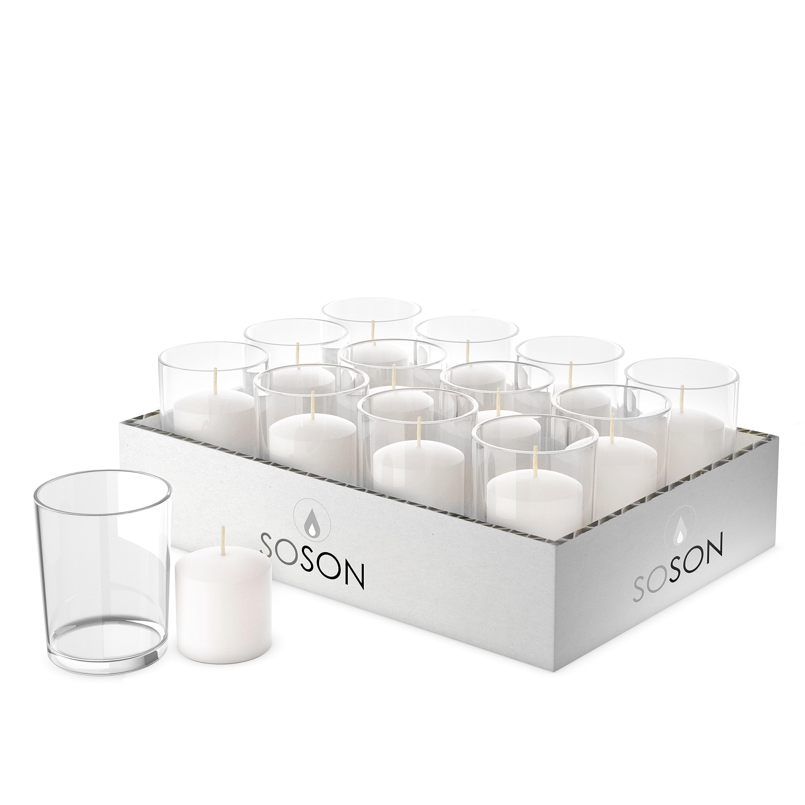 Simply Soson Bulk Votive Candles - 24 Ivory Unscented Candles with Glass Holders, 10-Hour Burn Time - Perfect for Weddings, Birthdays, Holidays & Home Decor - Create Cozy Ambiance for Dining, Relaxation & Romantic Settings