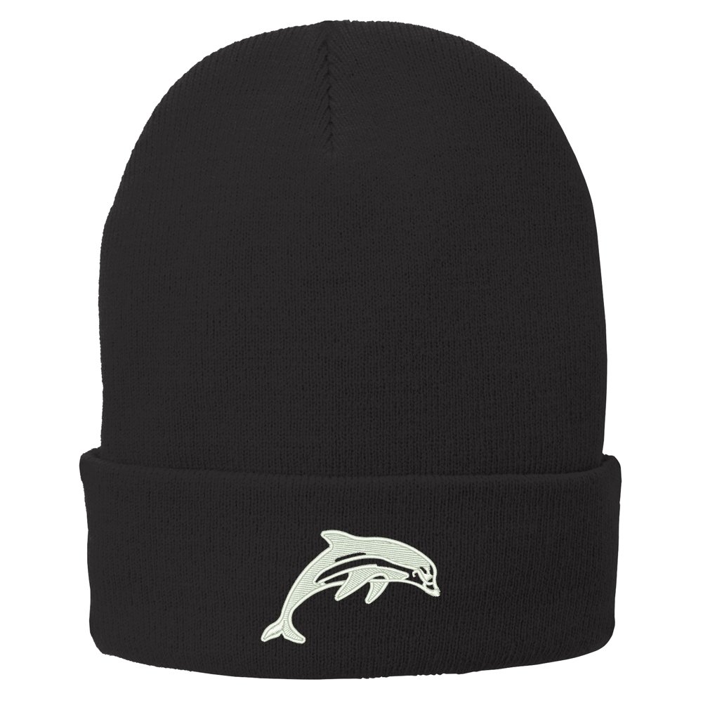 Trendy Dolphin Embroidered Winter Knit Beanie Hat for Women & Men - Warm Fleece Lined Skull Cap for Cold Weather, Outdoor Activities & Casual Fashion